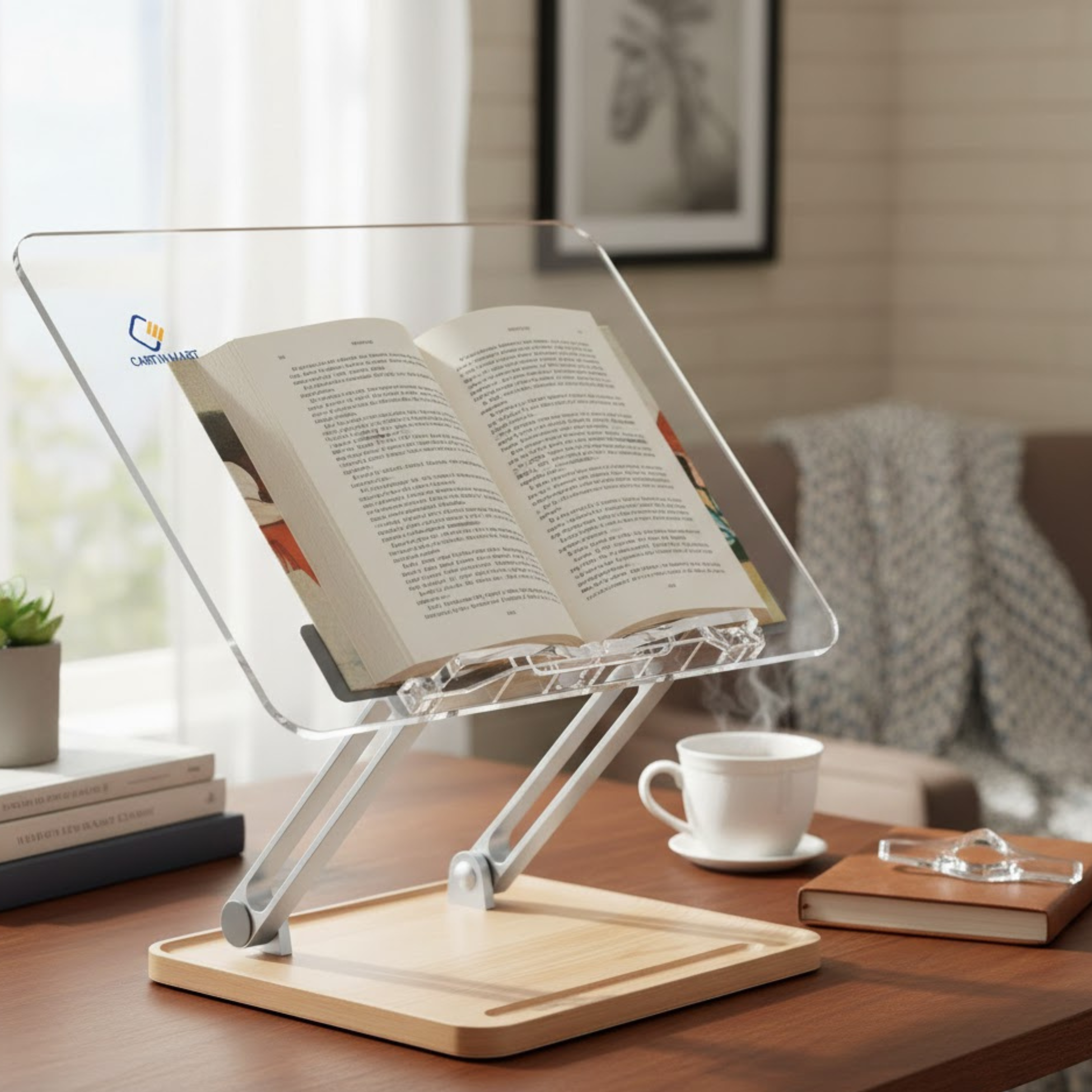 Clear Acrylic Stand with Bamboo Base and Page Holder