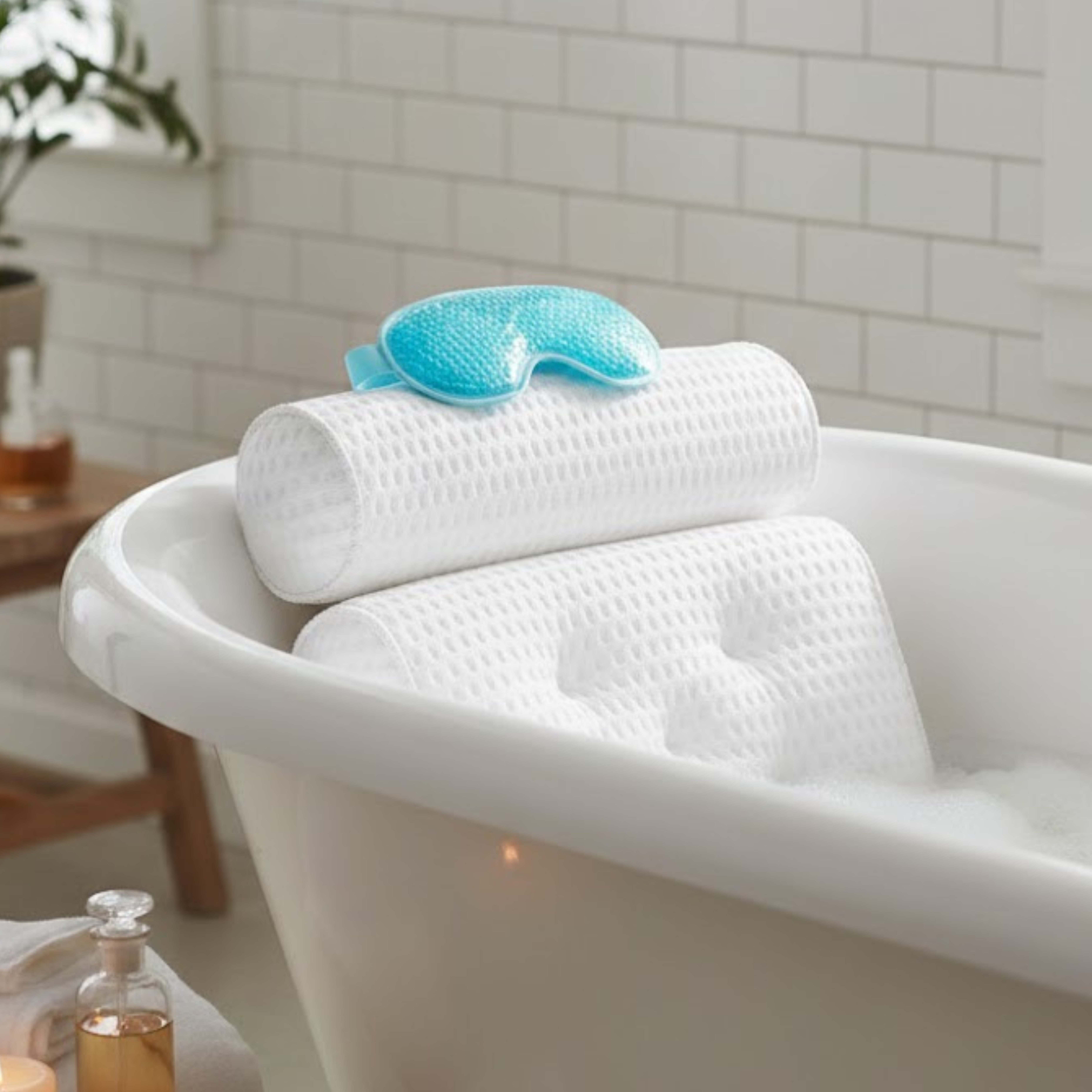 4D Mesh Bath Pillow with Hot/Cold Therapy Eye Mask