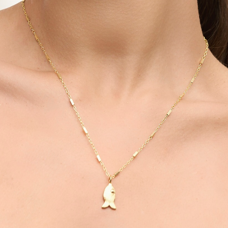 18k Gold-Plated Olive Necklace with Bar-and-Link Chain