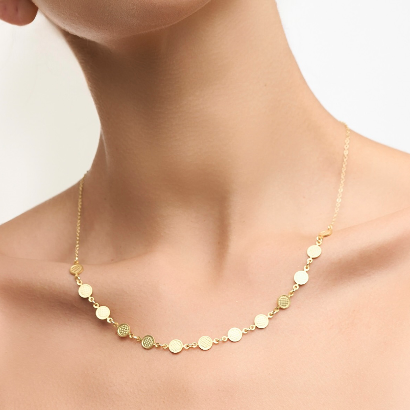18k Gold-Plated Willow Textured Disk Necklace
