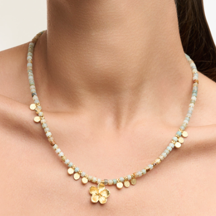 18k Gold-Plated Chloe Hibiscus Flower Beaded Necklace