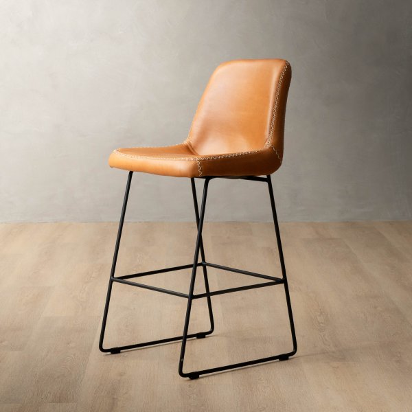 Hand-Stitched Full-Grain Leather Bar Chair