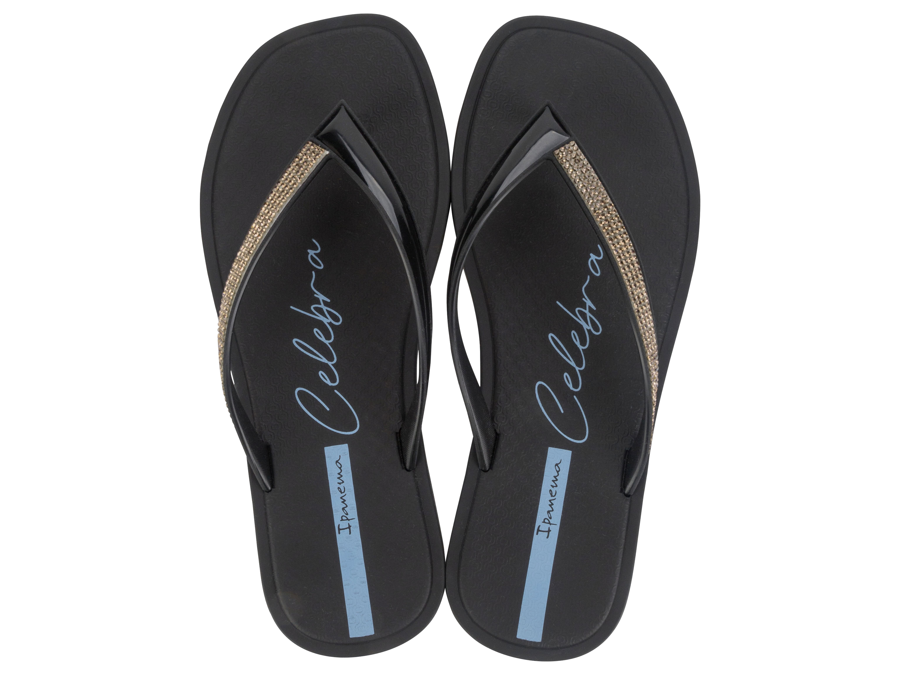 Ladies Black Celebra Metallic Thong Flip Flops