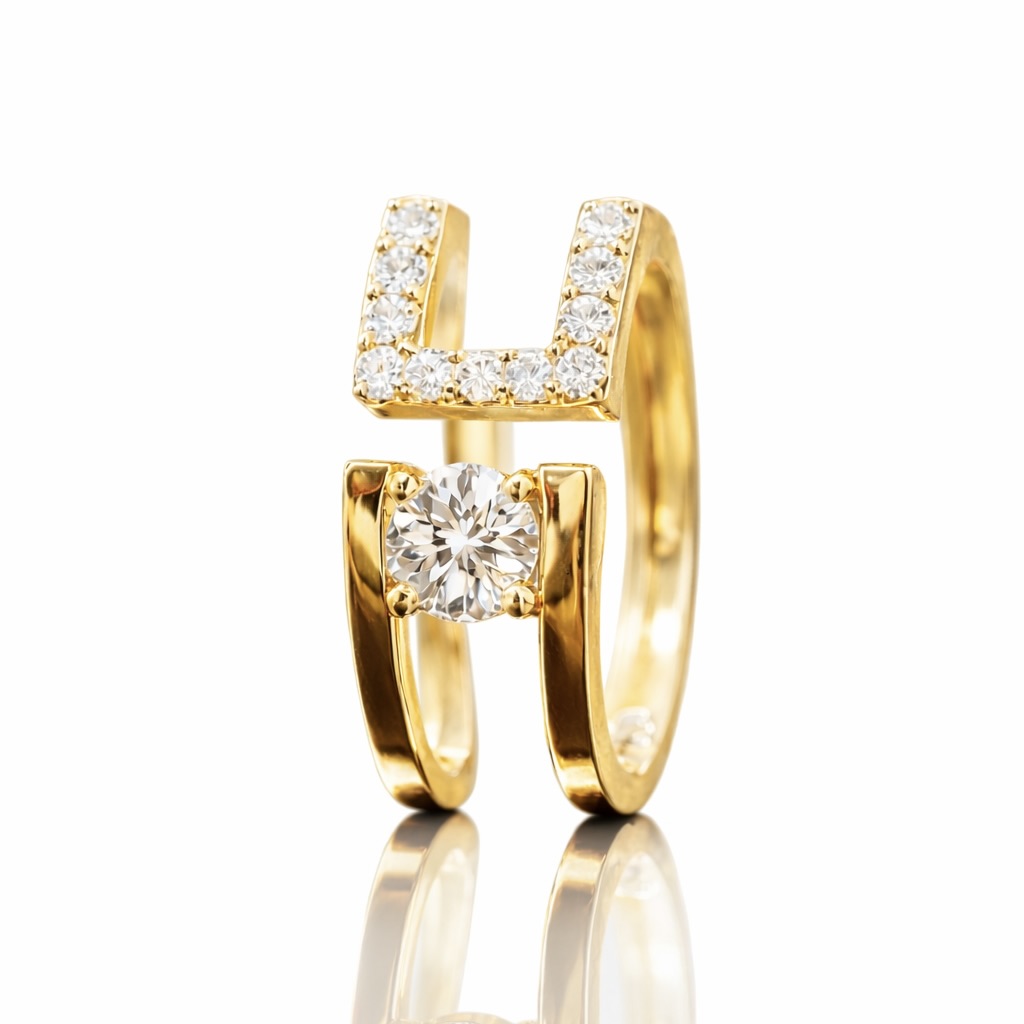 9k Gold Lab Grown Diamond Double Row Ring