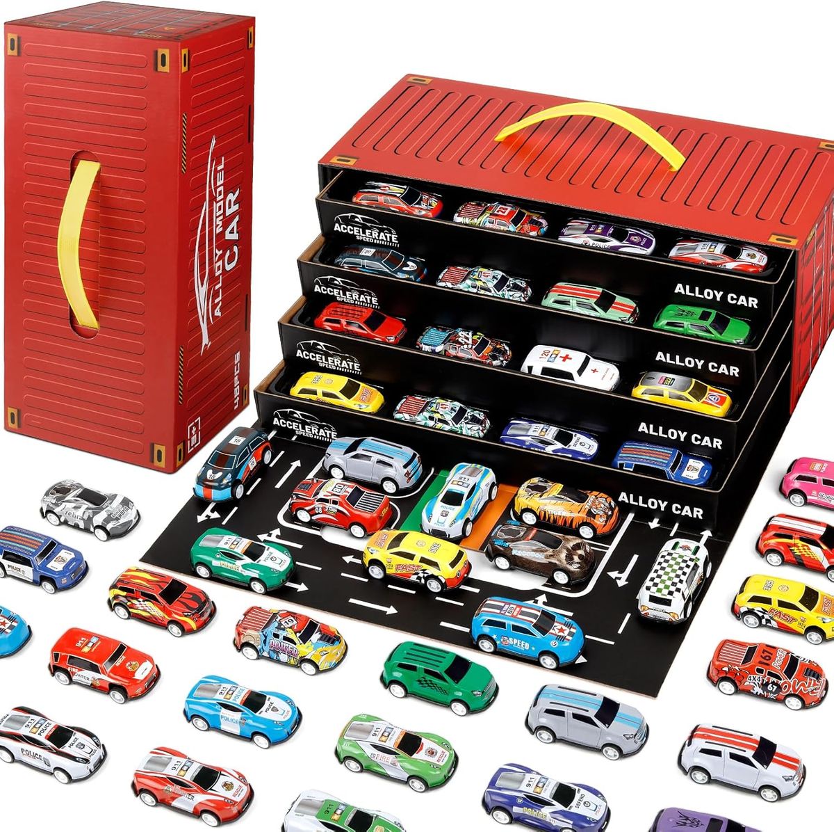 48-Piece Pull-Back Mini Car Set Container
