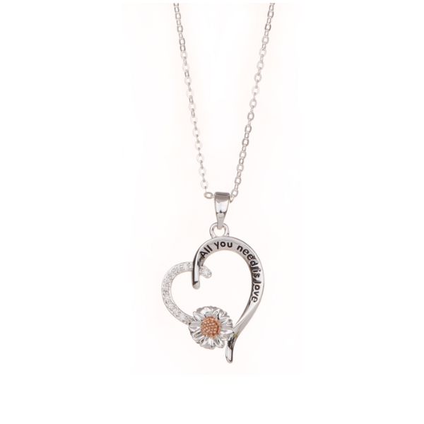 Ladies Silver-Plated Floral Heart Necklace