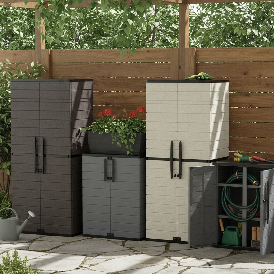 Weatherproof Cedargrain Vertical Storage Cabinet