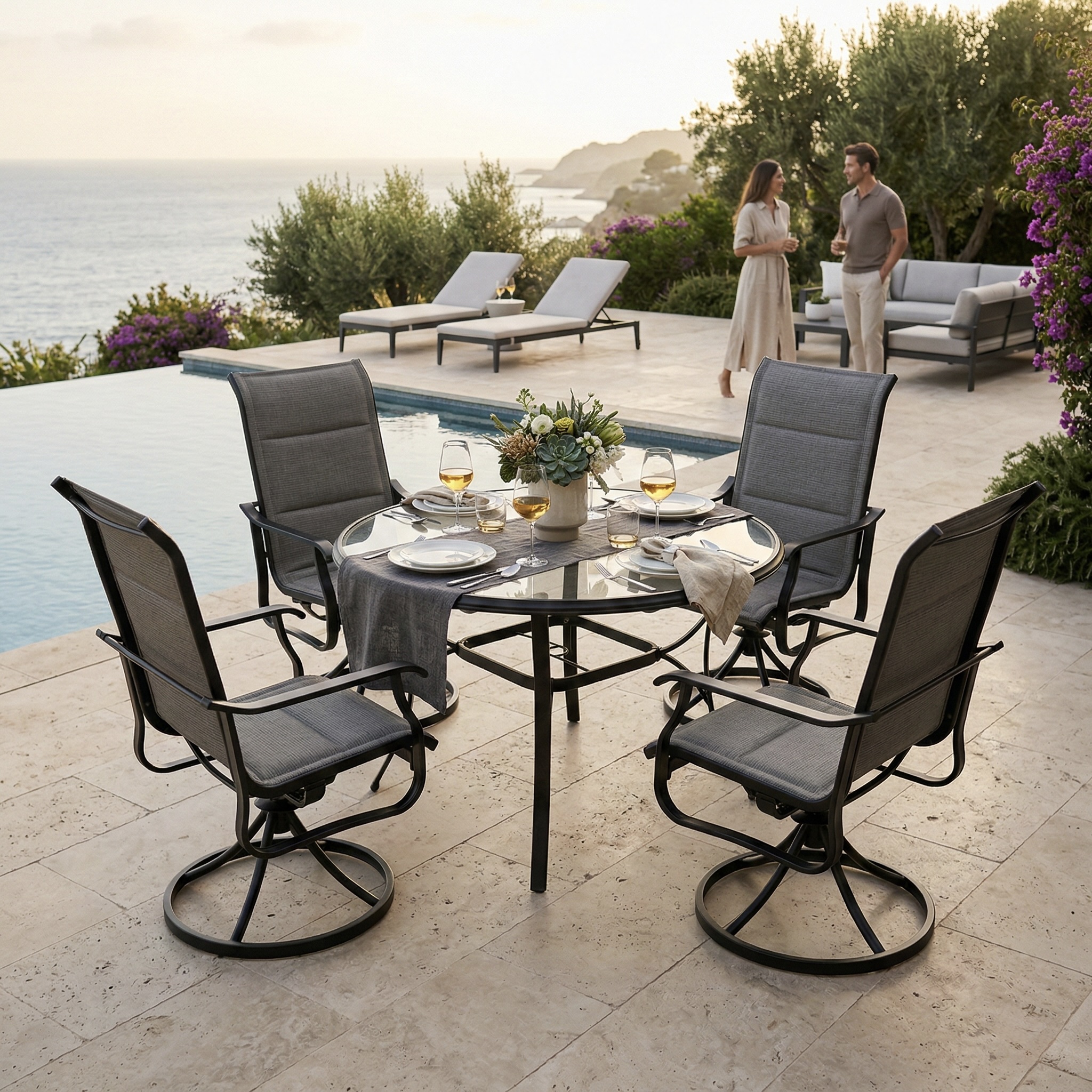 5-Piece Swivel Chair Patio Dining Set