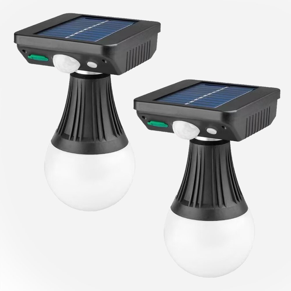 2x 200W Rechargeable Motion Sensor 3-Light Modes Solar Light Bulbs