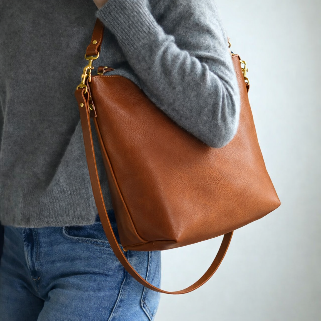 Genuine Leather Violet Tote Bag