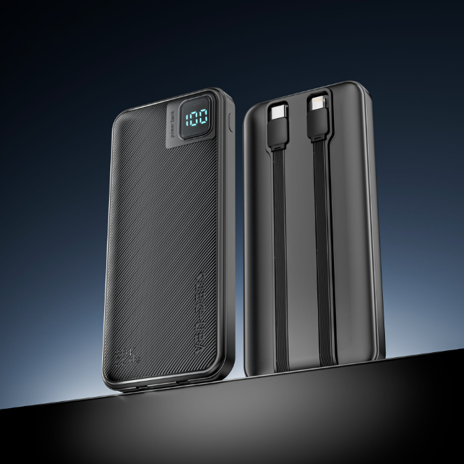 10000 or 20000mAh Power Bank with Built-in Cables