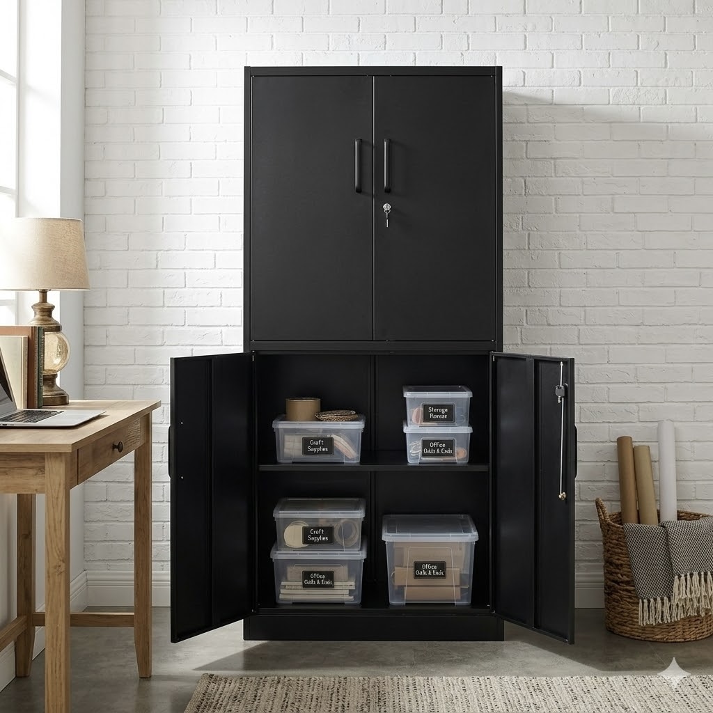 4-Door Metal Storage Cabinet with Adjustable Shelves