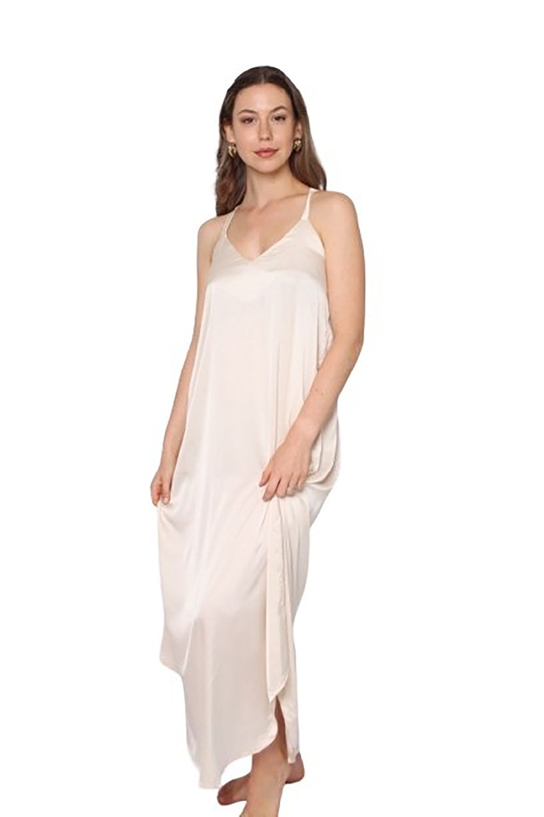 Ladies Long Satin Cloud Dancer Sleepwear Dress