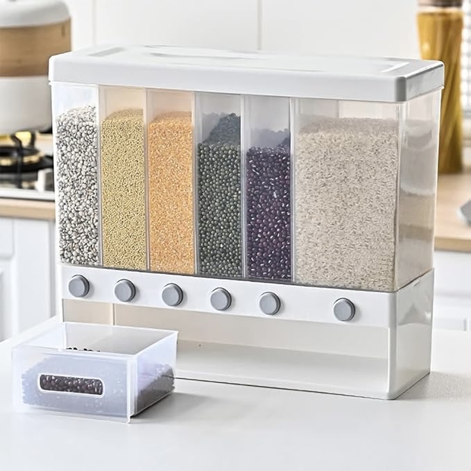 6-Compartment Wall-Mounted Dry Food Dispenser
