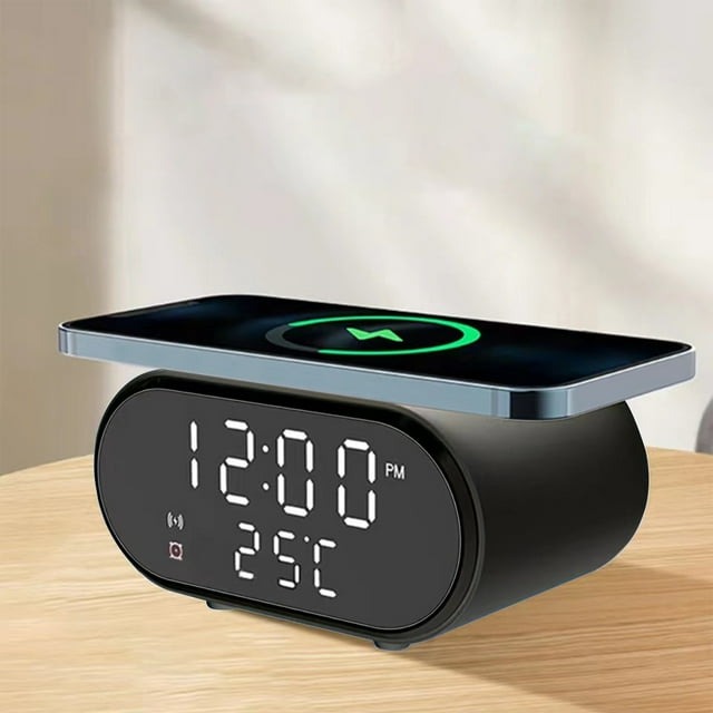 15W Multifunctional Fast Charging Wireless Alarm Clock with Temperature Display