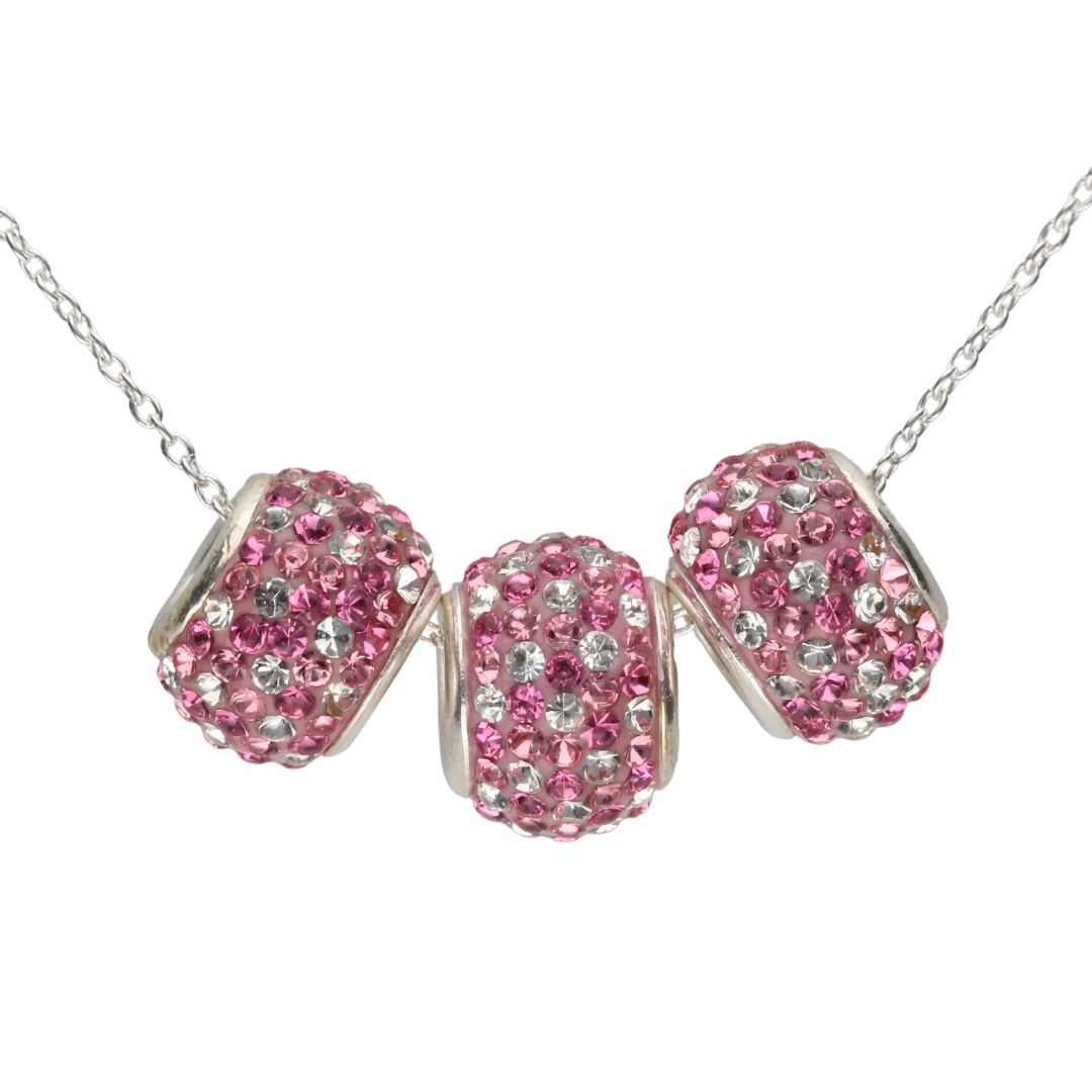 Ladies Sterling Silver Crystal Barrel Pendant & Chain