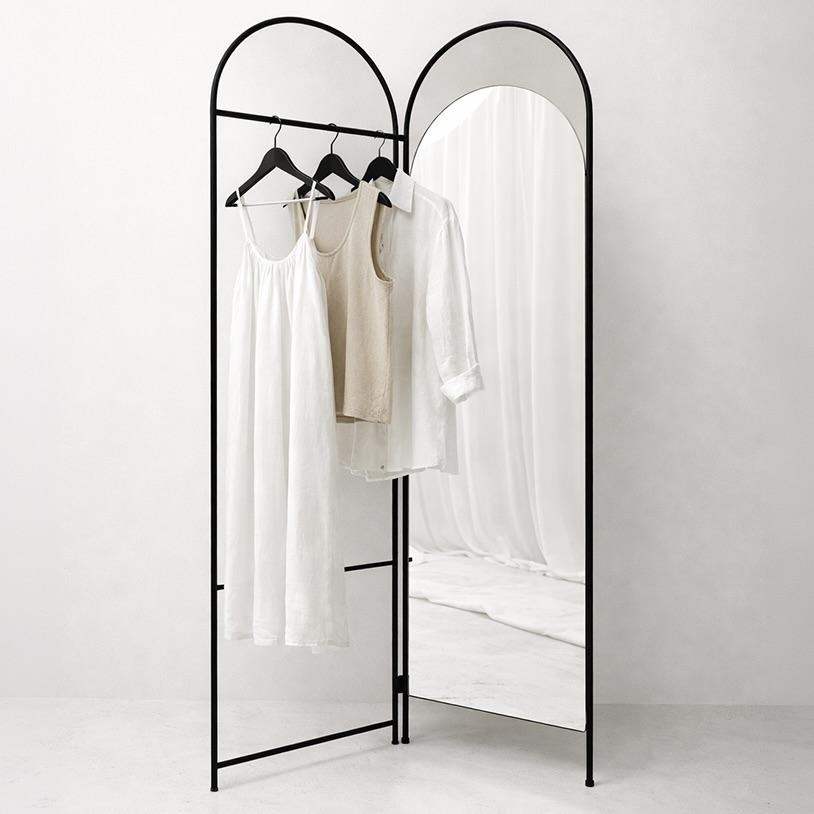 Black Framed Mirror with Hanging Rail