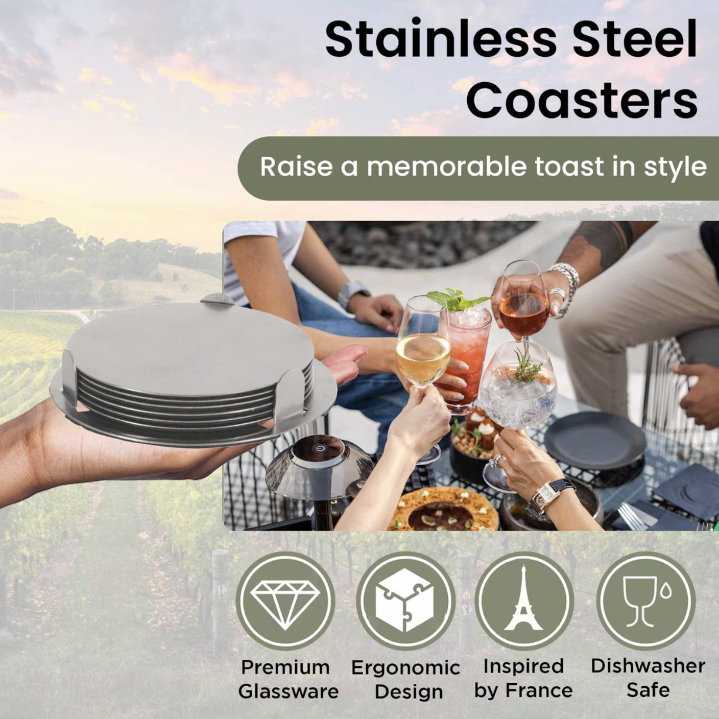 53% off on 7-Piece Stainless Steel Coaster Set | OneDayOnly
