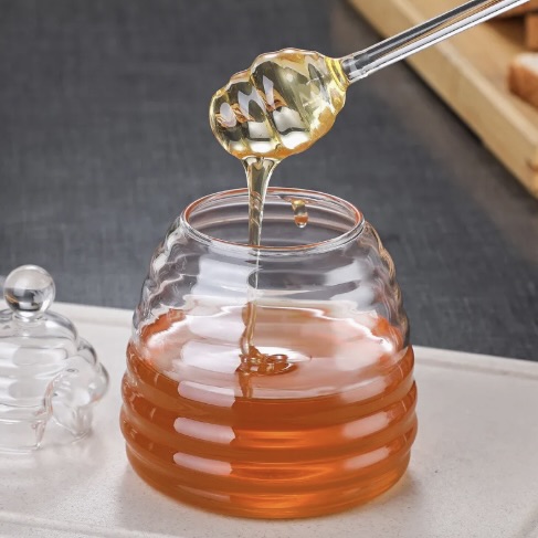 Glass Honey Jar with Dipper and Lid