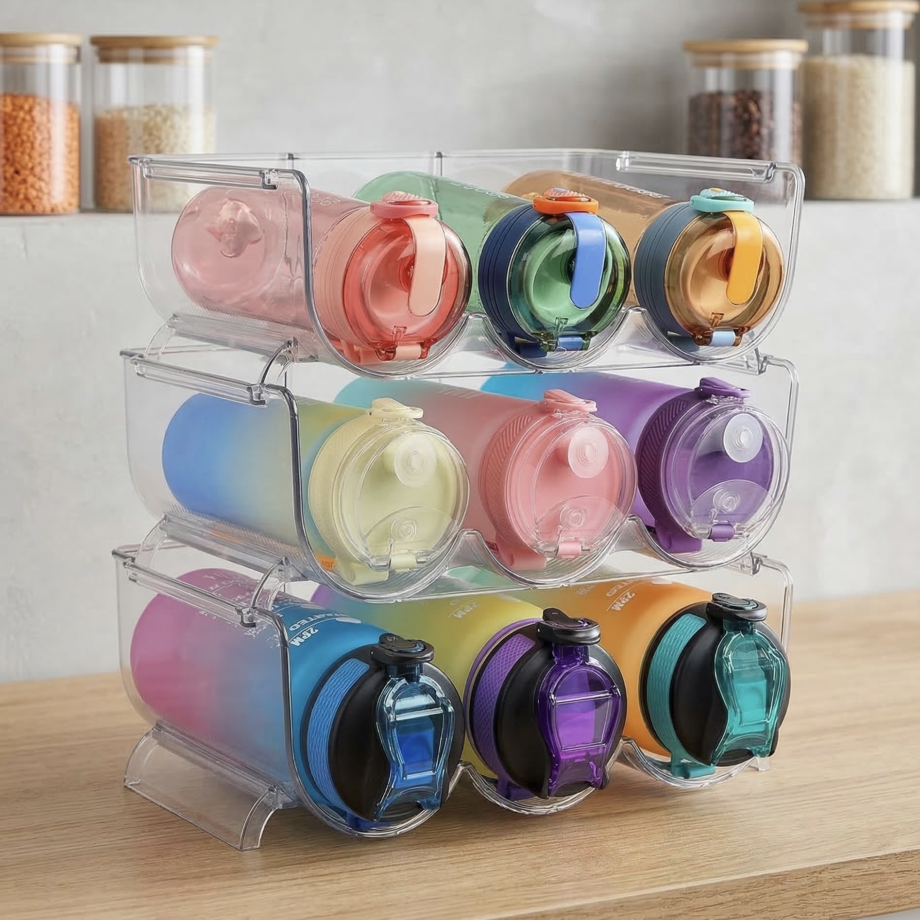 3x Stackable Bottle Storage Racks