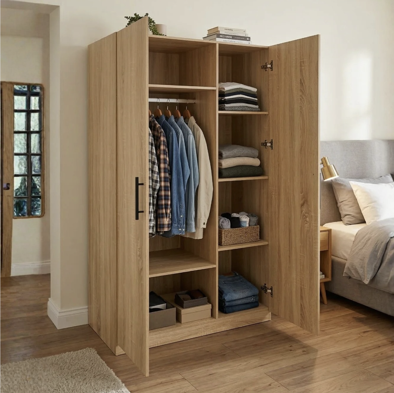 2-Door Wardrobe with Shelving and Hanging Rail