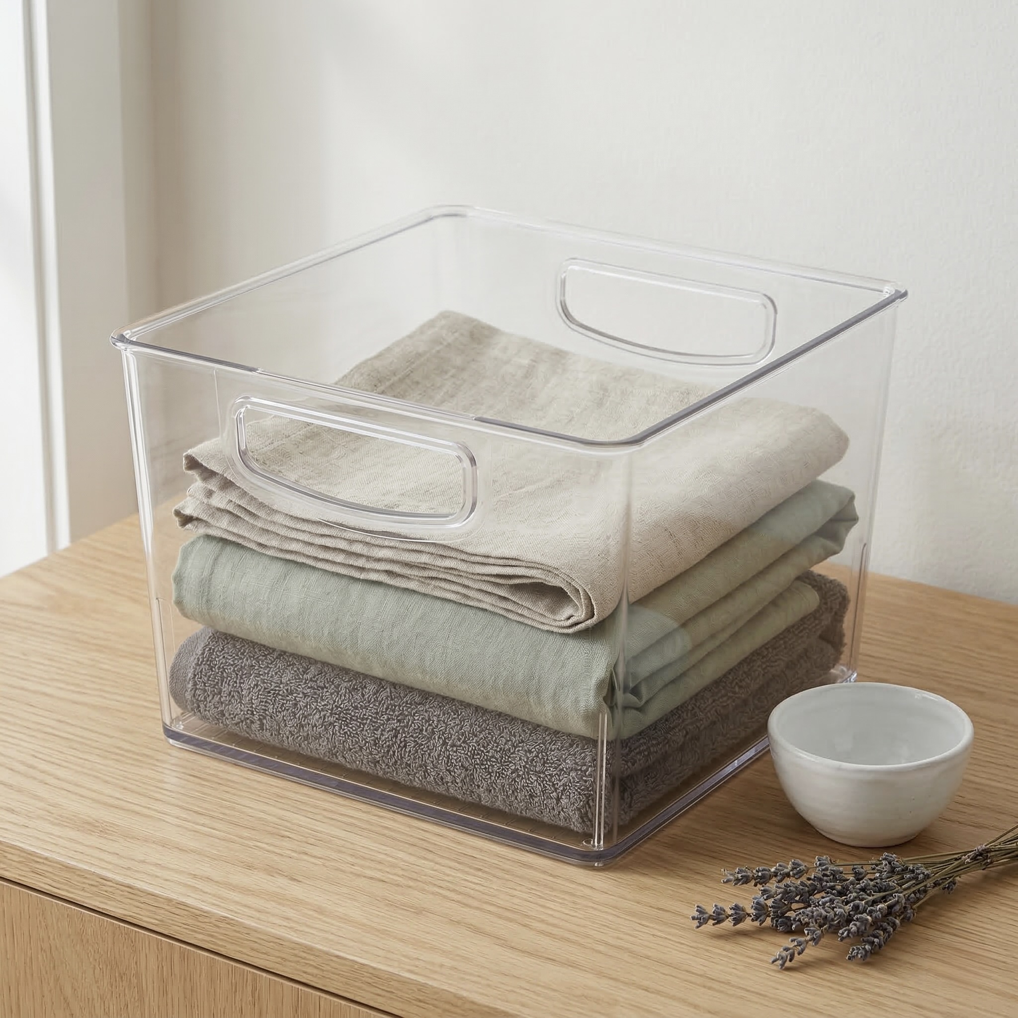 4x Multi-Functional Transparent Storage Bins with Handles