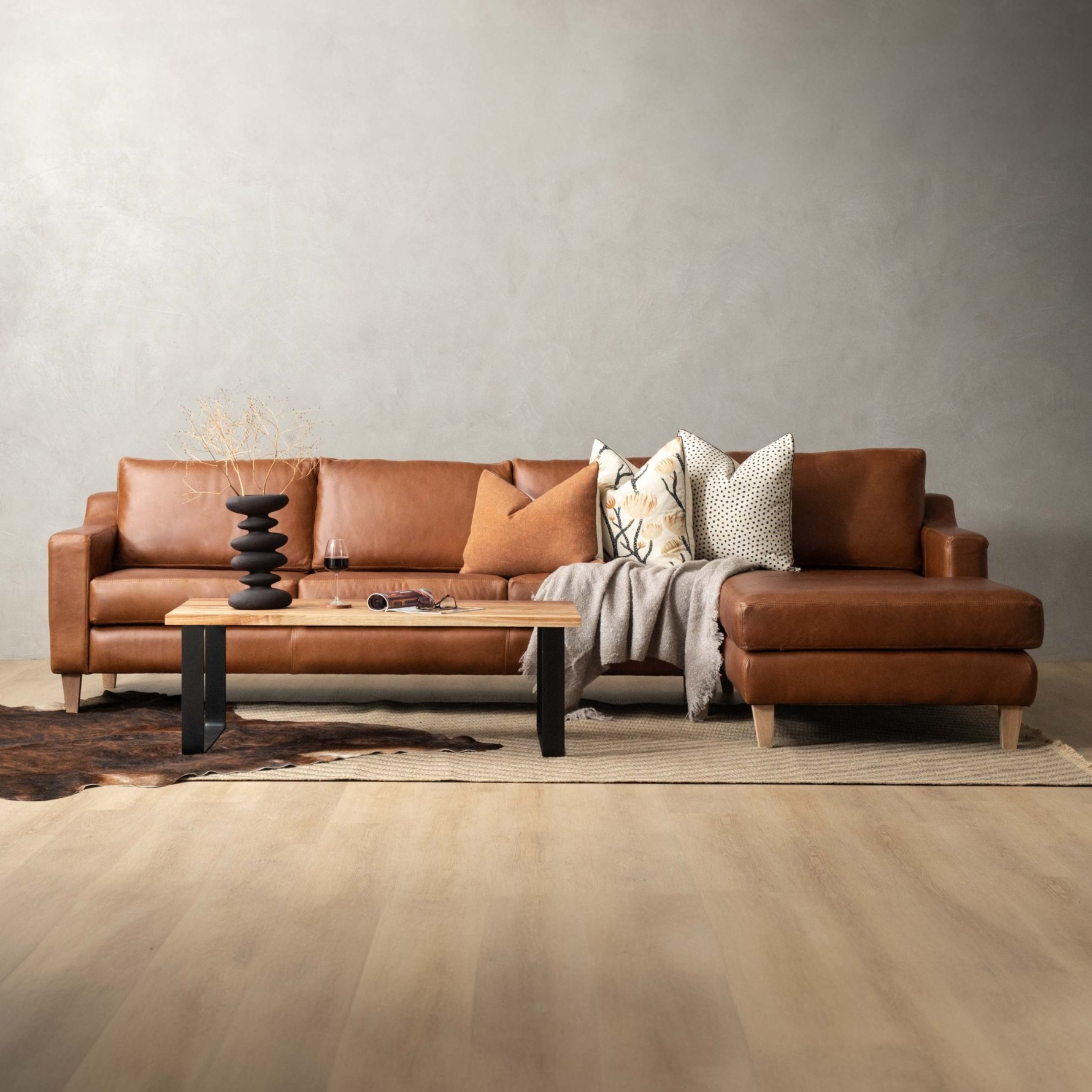 Leather Corner Couch with Daybed