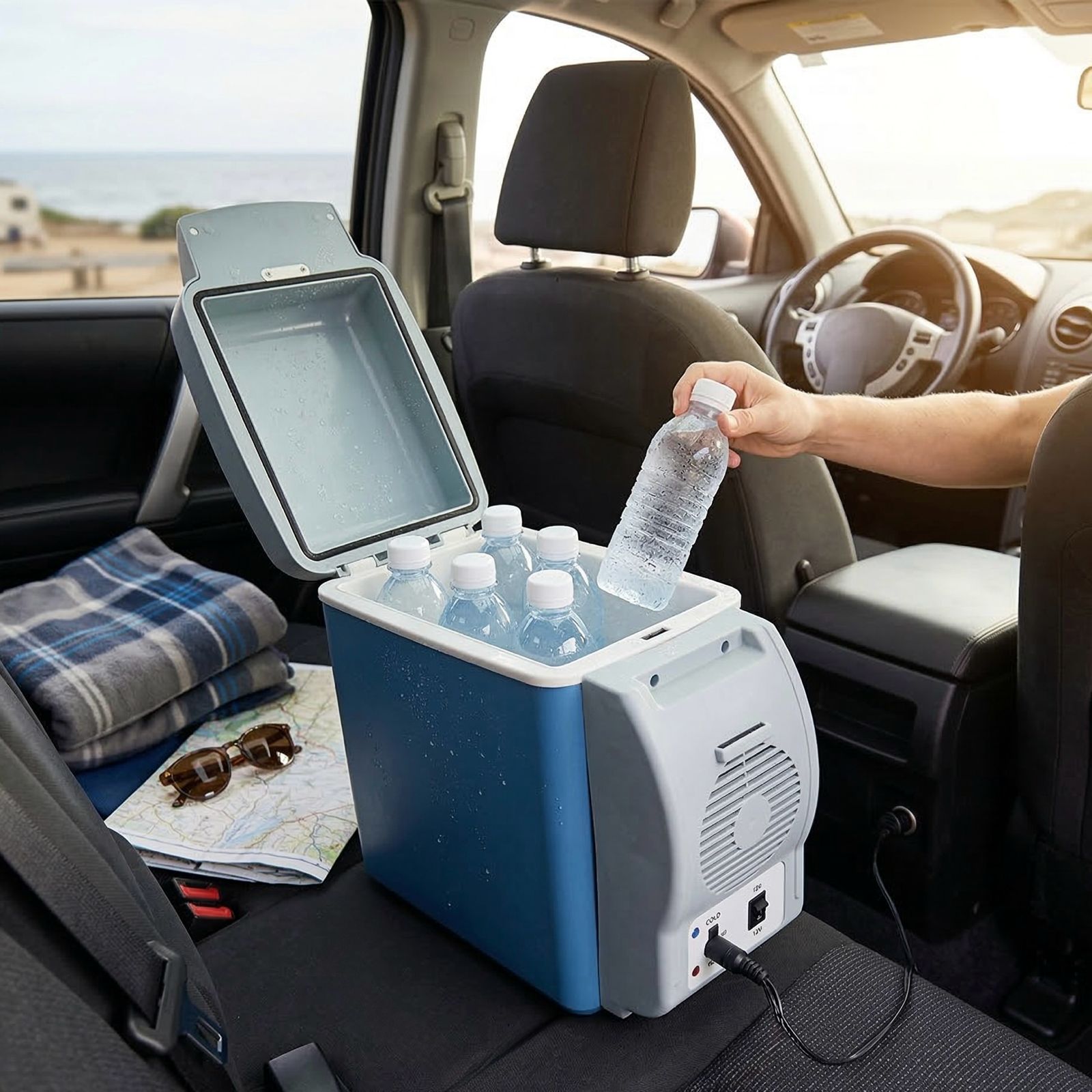 7.5L Mini Hot and Cold Vehicle Refrigerator with Carry Strap