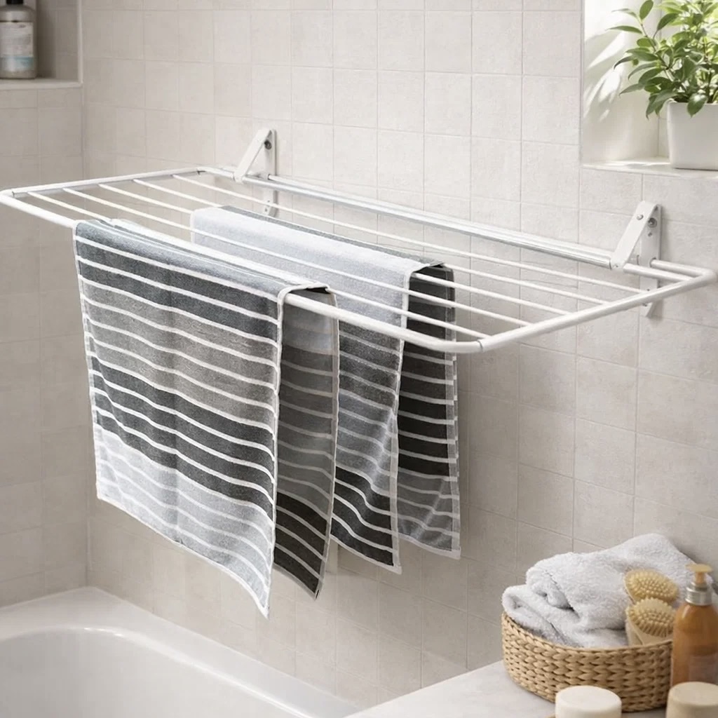 1.1m White Brix Wallmounted Drying Rack