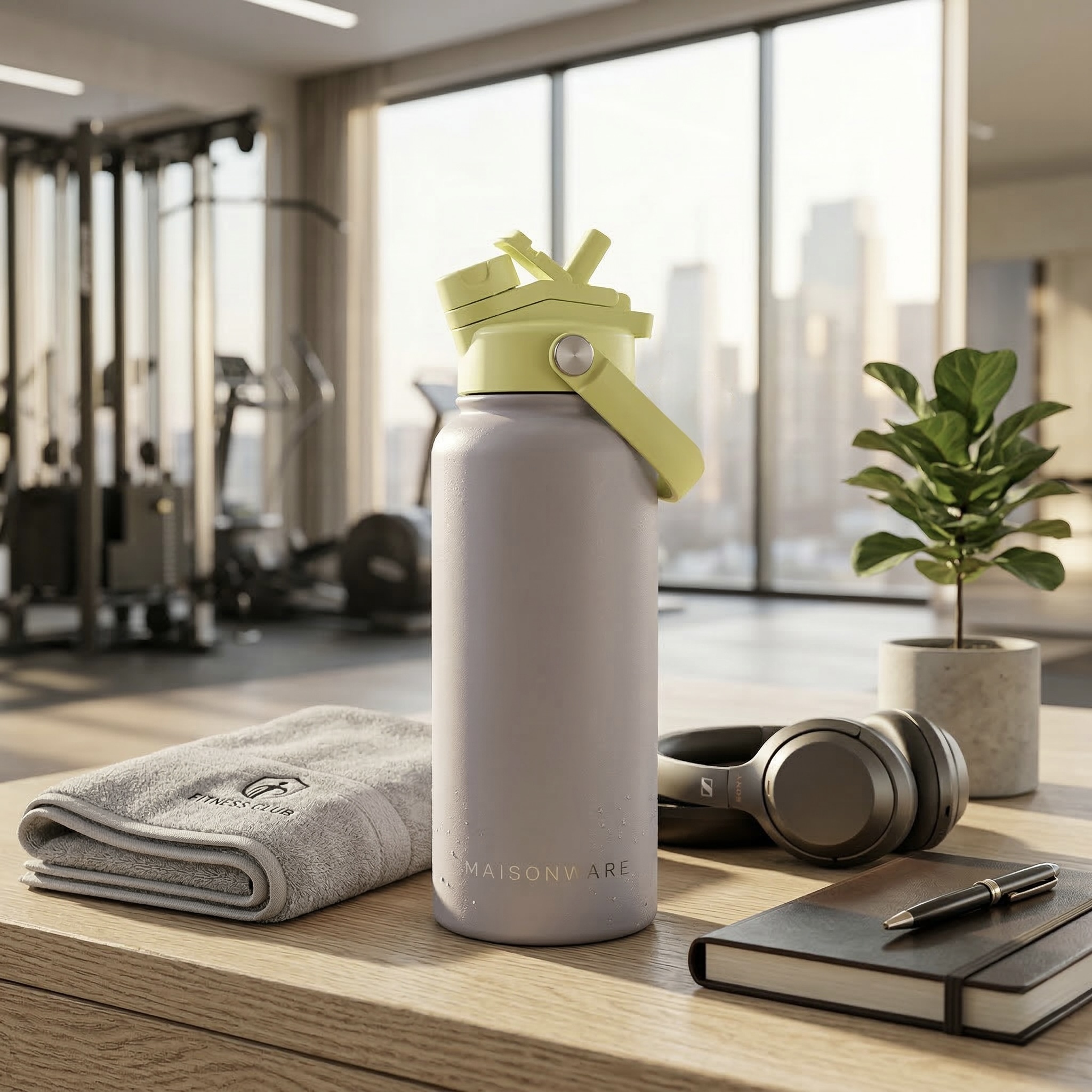 950ml Insulated Stainless Steel Bottle with Dual-Lid Straw