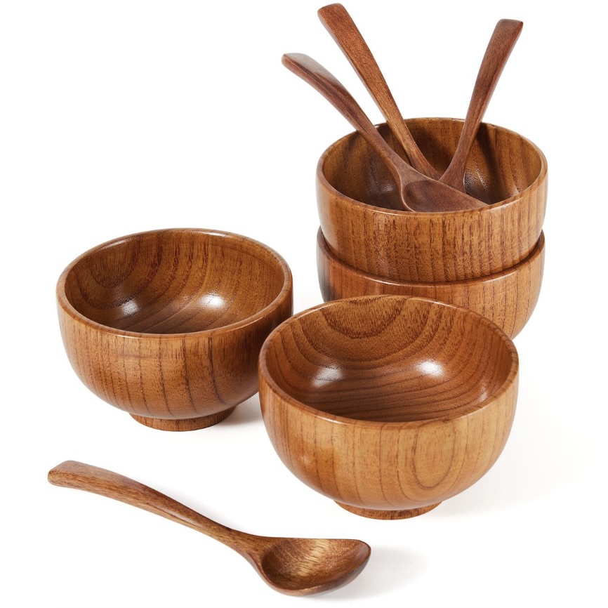 8-Piece Wooden Bowl and Spoon Set