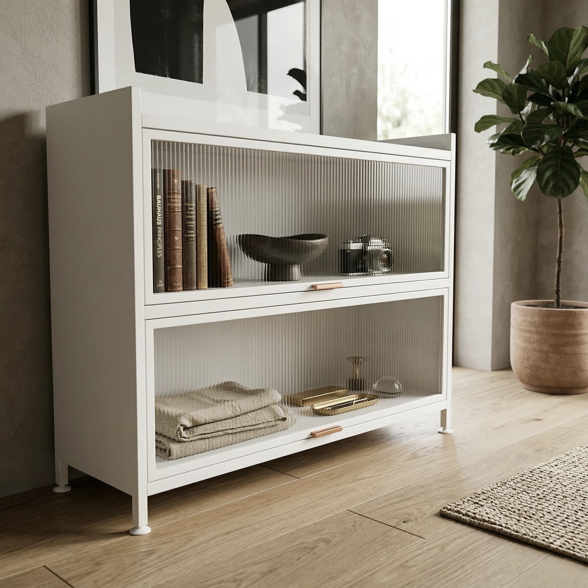 3-Tier Ribbed Multifunctional Storage Cabinet