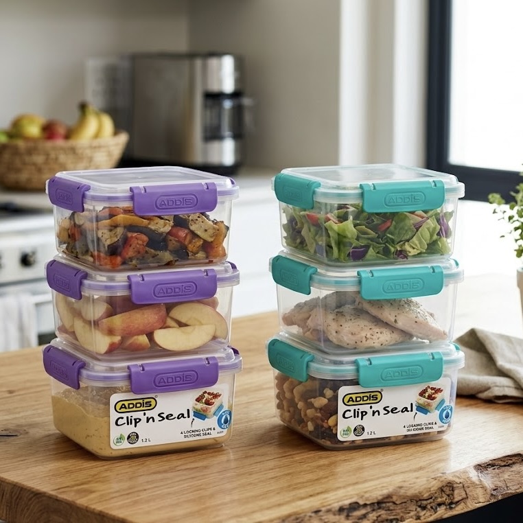6x 1.2L Clip 'n Seal Square Containers