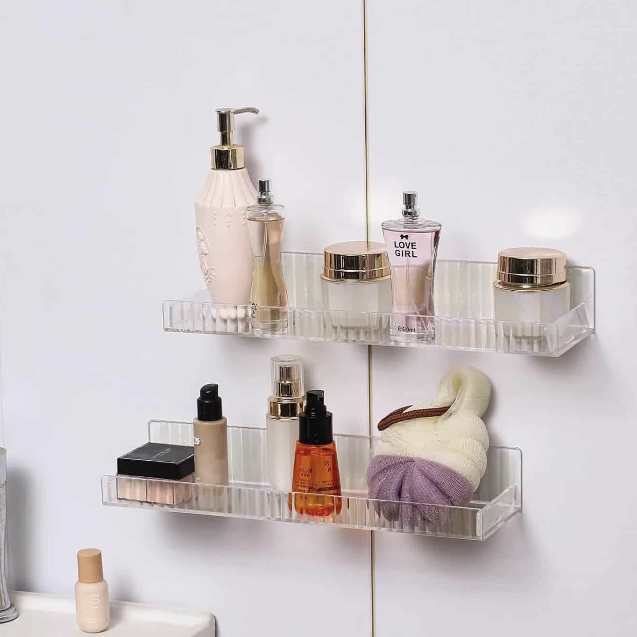 2x Reeded PVC Floating Shelves