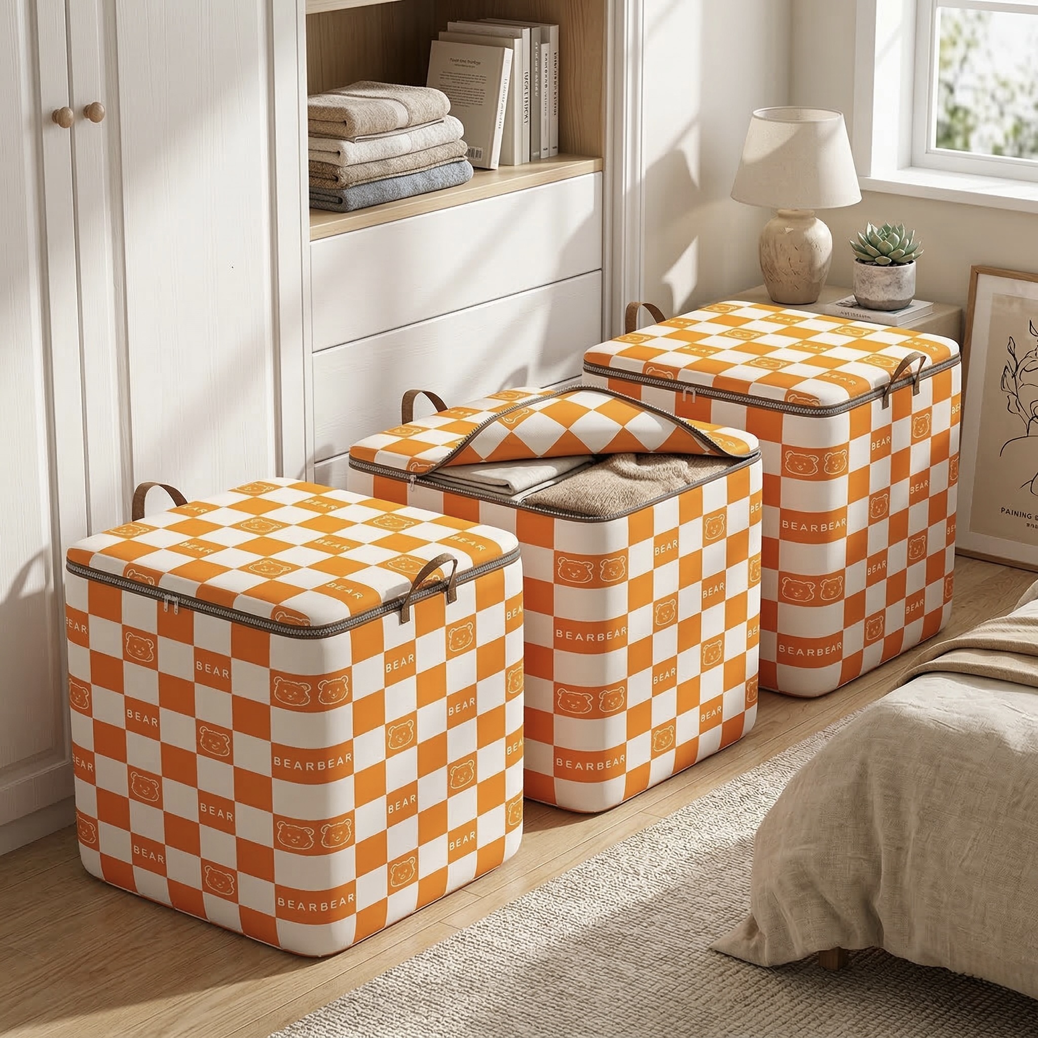 3x Gingham Jumbo Storage Bags