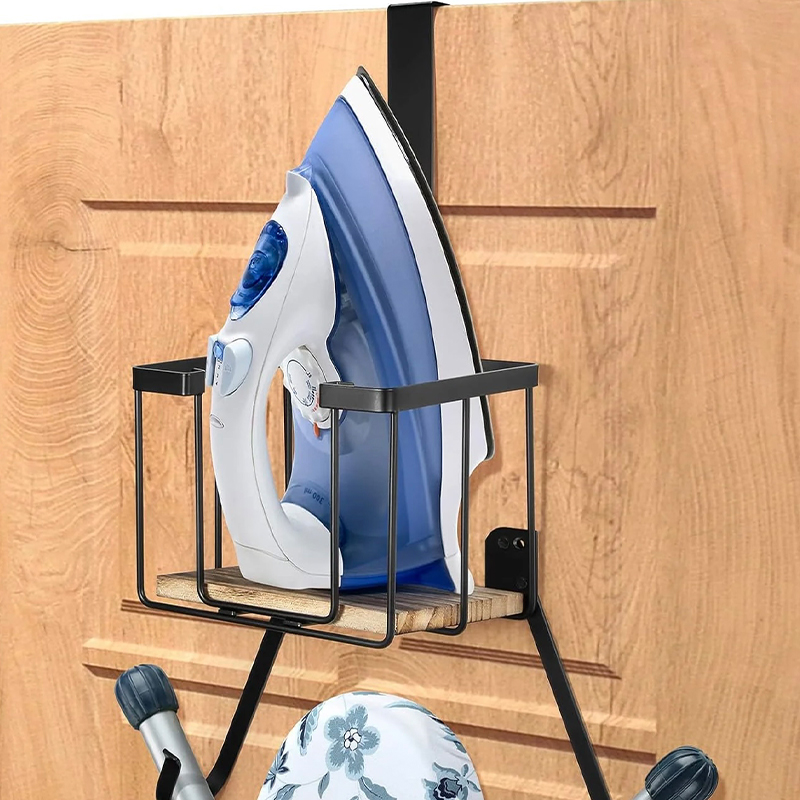 Over-the-Door Iron and Board Holder with Storage Basket