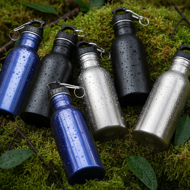 2x 530ml Stainless Steel Water Bottles with Carabiners