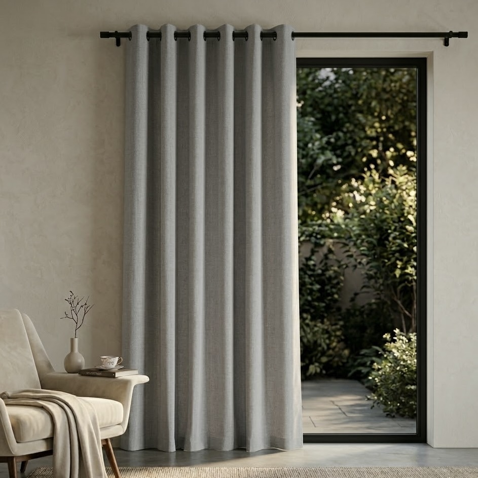Atlas Textured Slub-Weave 100% Block Out Eyelet Curtain