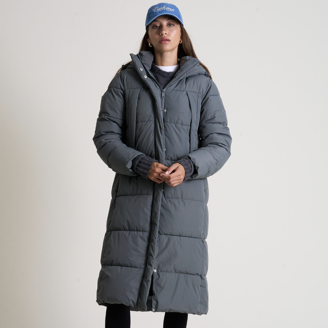 Ladies Long Length Puffer Jacket with Hood