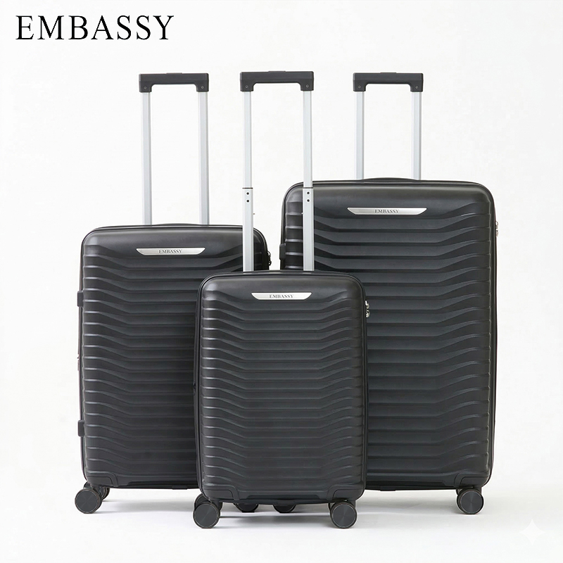 3-Piece Black Hardshell PP Luggage Set