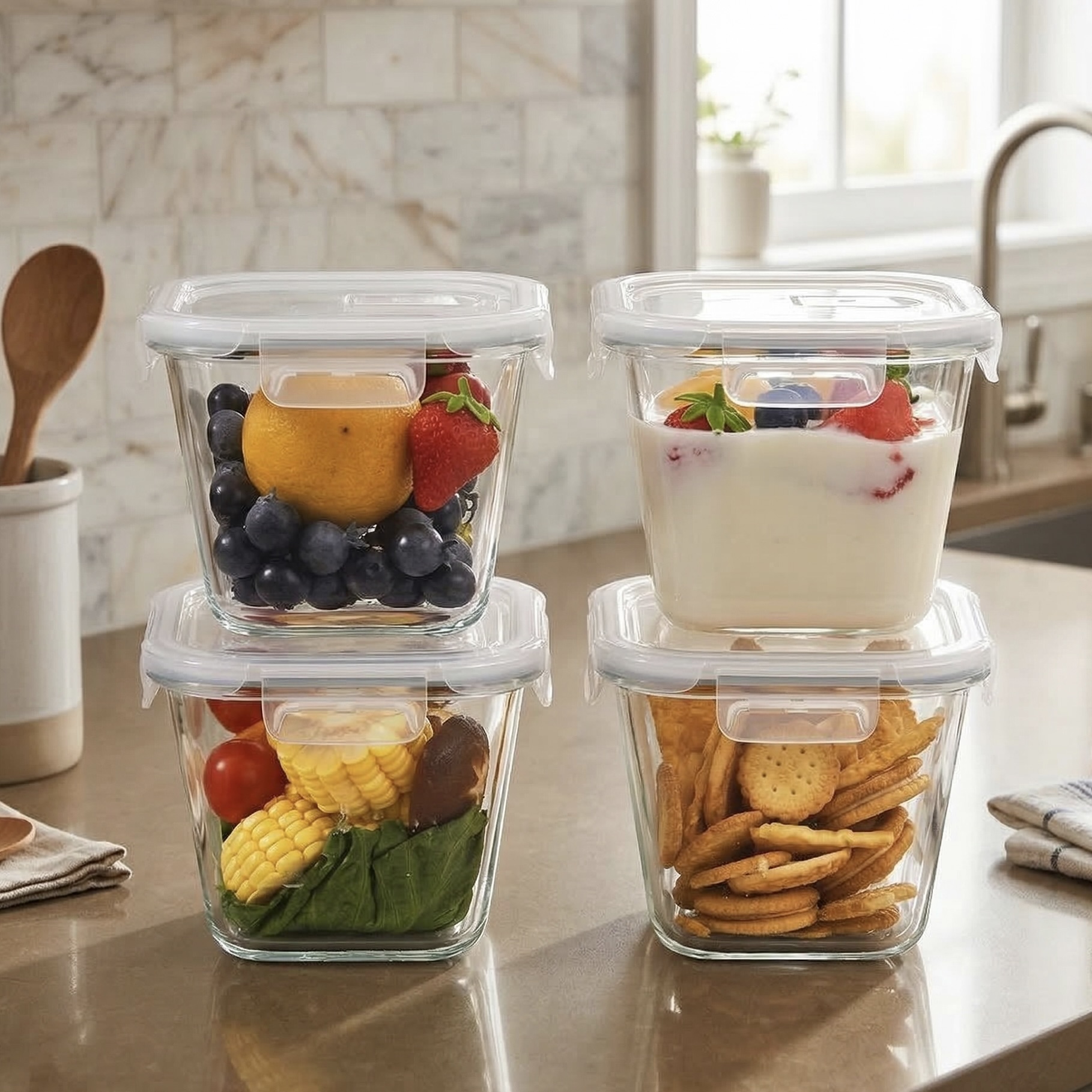 8-Piece 1L Airtight Borosilicate Glass Meal Prep Containers Set