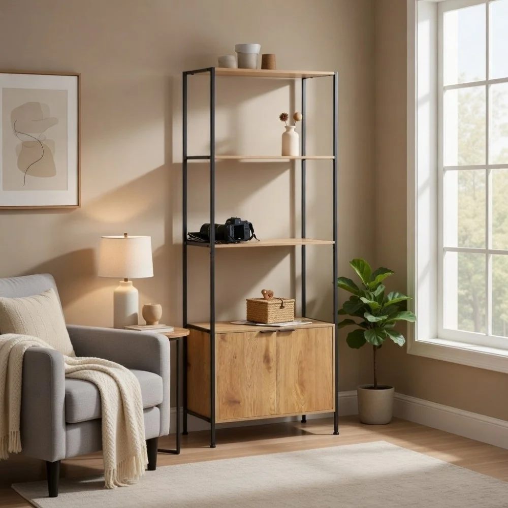 Essential Tall Storage Bookshelf with Cabinet