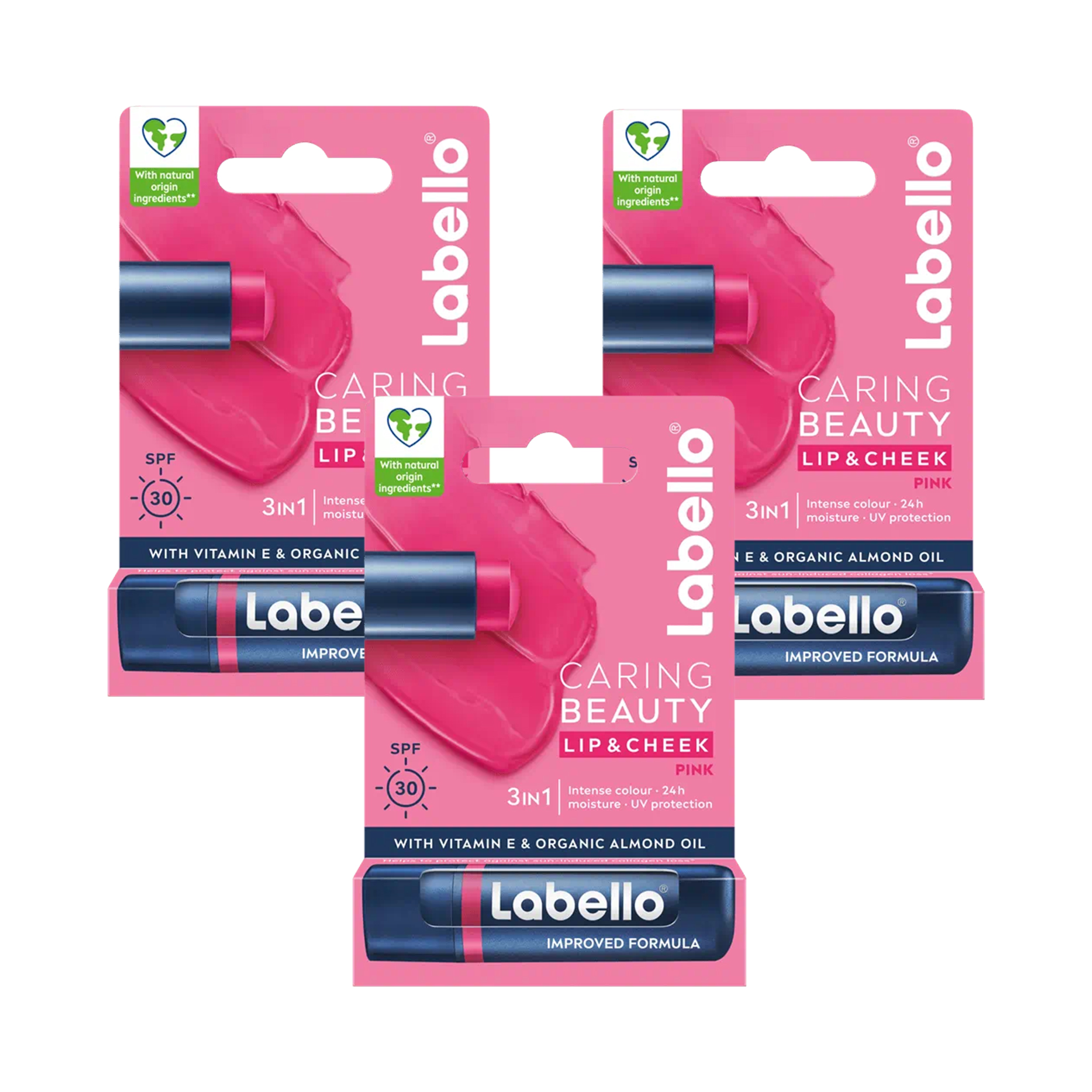 3x 4.8g Caring Beauty 3-in-1 Lip Balms