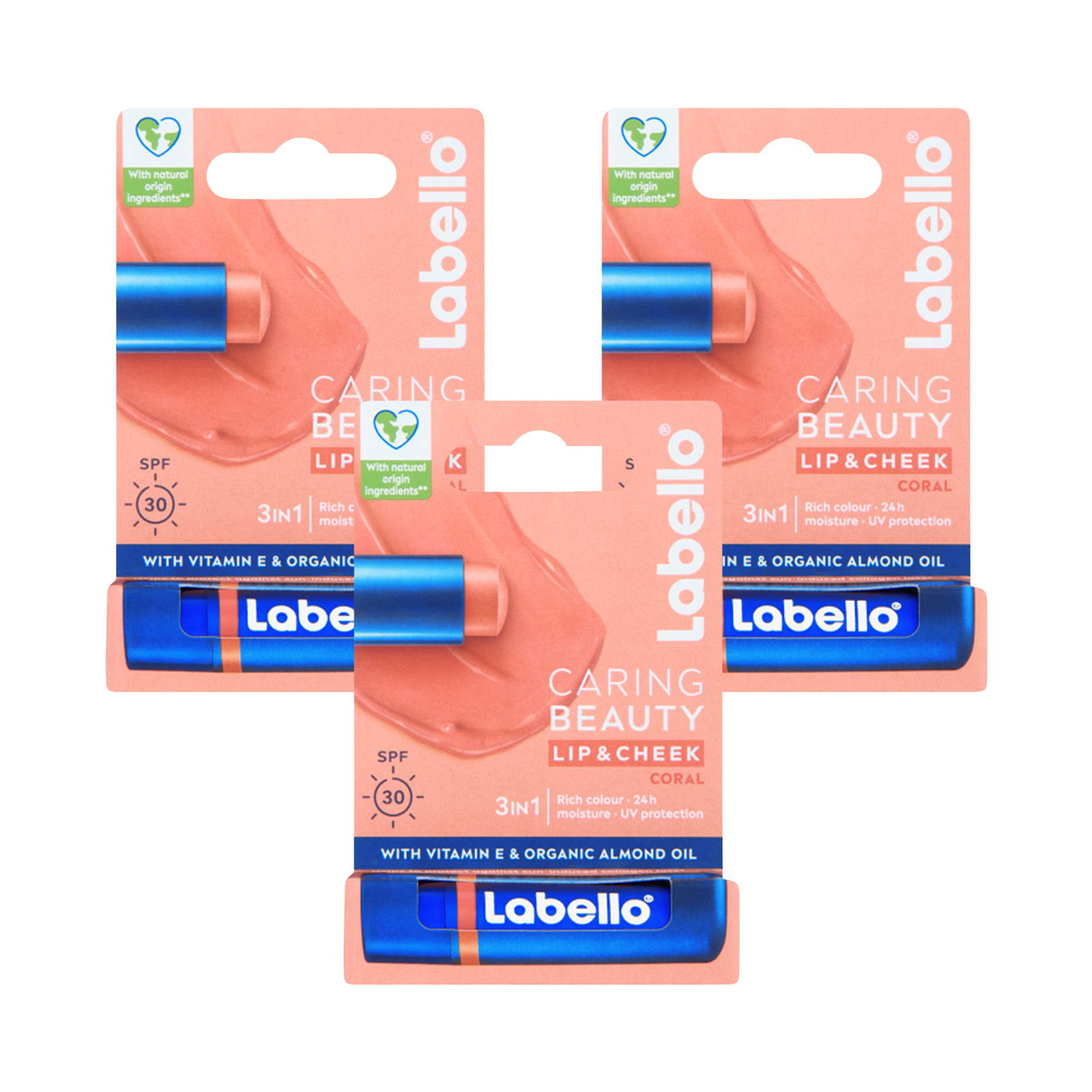 3x 4.8g Caring Beauty 3-in-1 Lip Balms