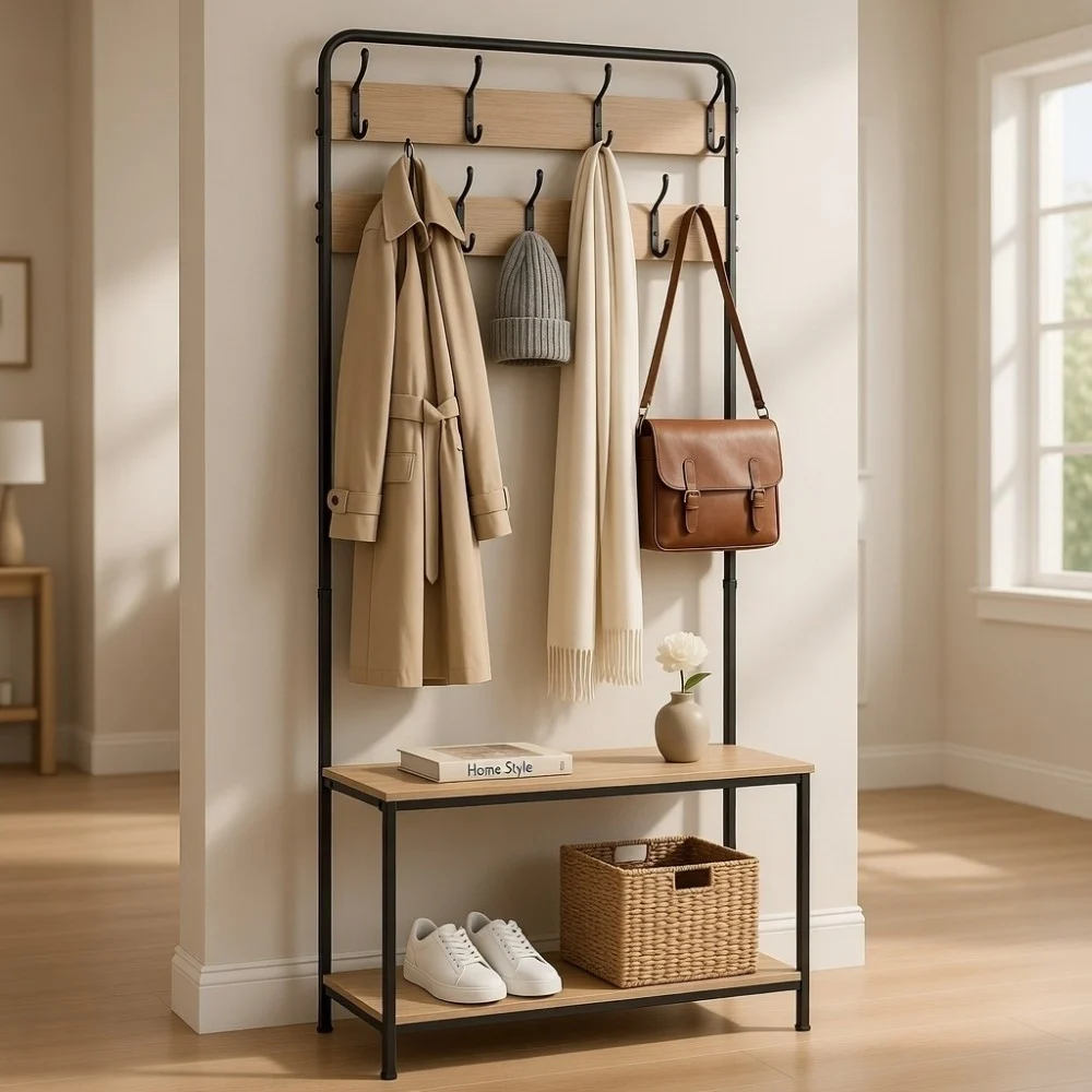 Essential Hall Tree Coat Rack with Bench