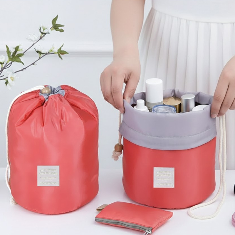 2x Waterproof Drawstring Travel Barrel Cosmetic Organisers