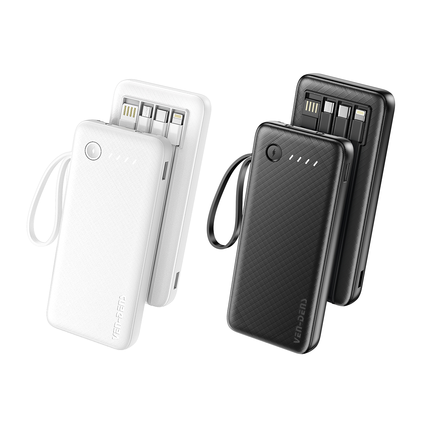 10000 or 20000mAh Power Bank with Built-in Cables