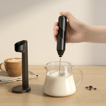 2x Handheld Electric Milk Frothers with Countertop Stands