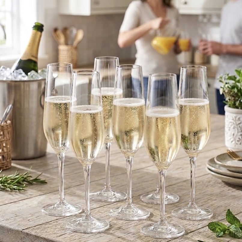 6x 200ml Crystal Champagne Flutes