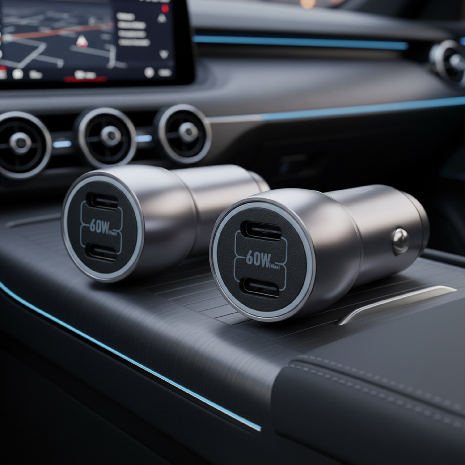 2x Dual Type-C 60W Car Chargers